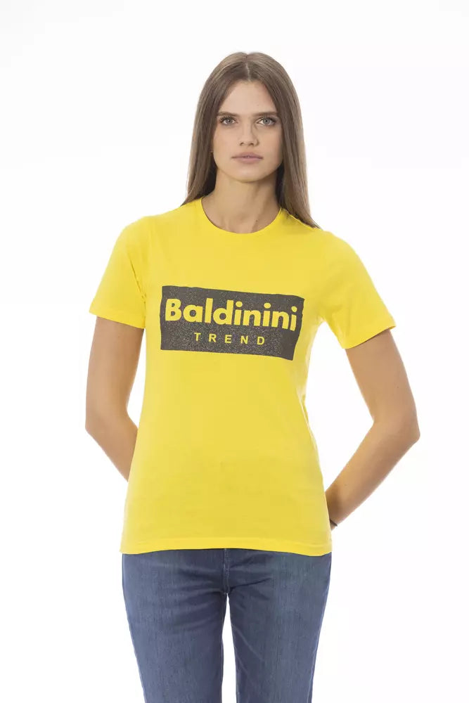 Yellow t-shirt with black logo