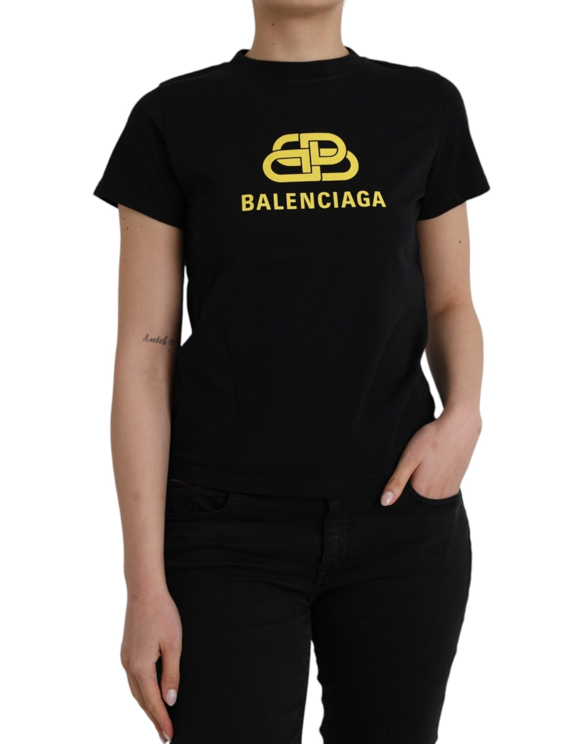 Black t-shirt with yellow logo