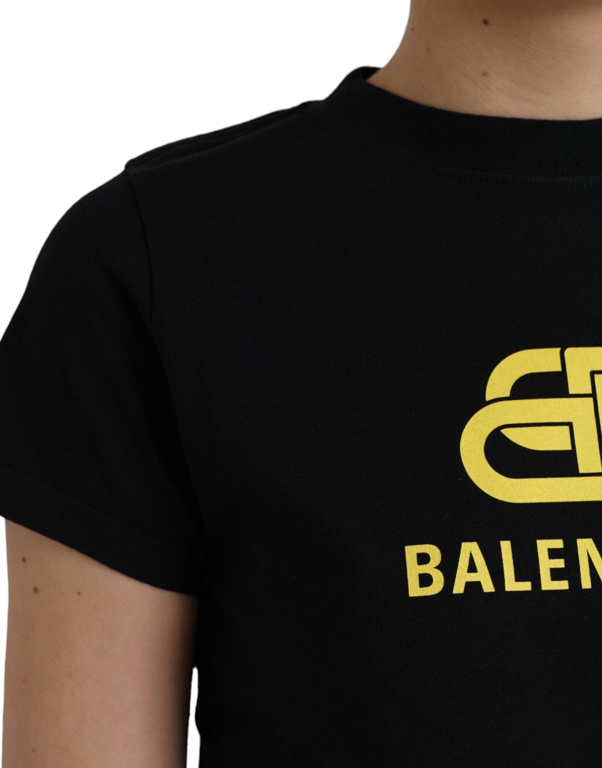 Black t-shirt with yellow logo on front