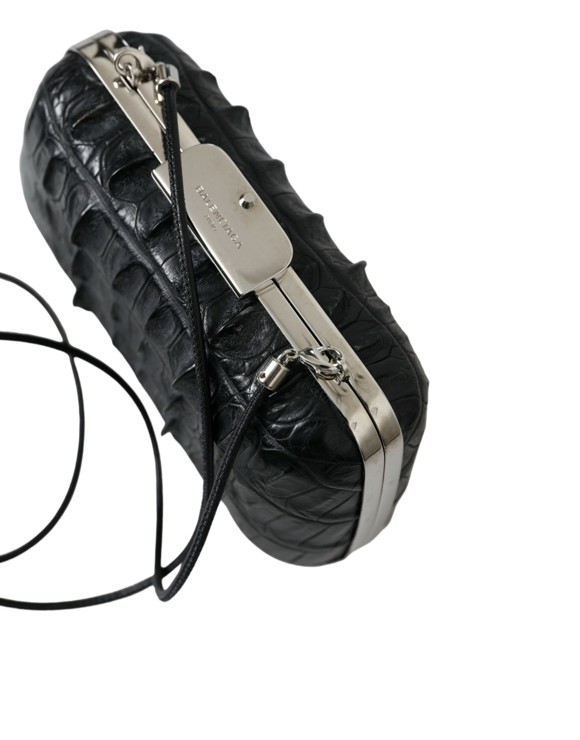 Black leather wallet with silver buckle