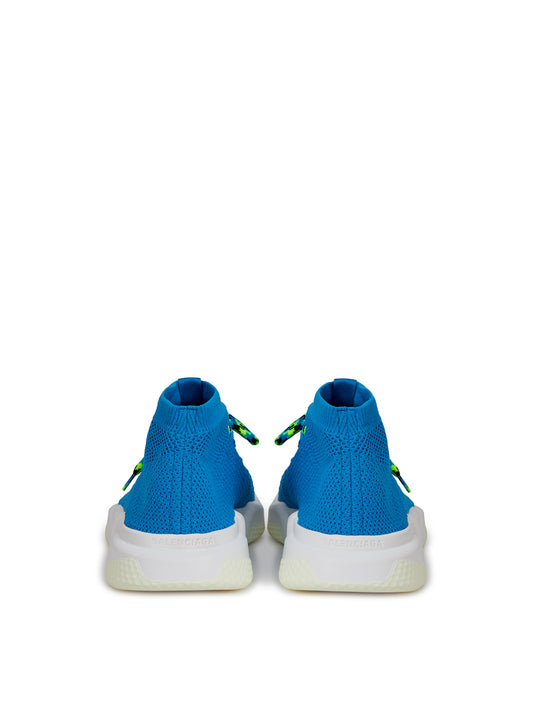 Blue and white sneakers with laces