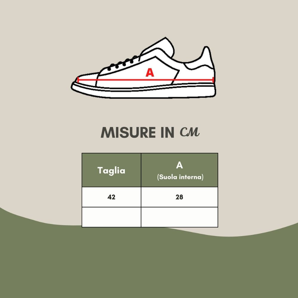 Pair of white sneakers with red stripe and letter A on side