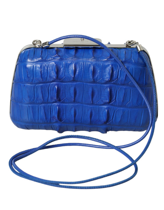 Blue crocodile skin handbag with silver hardware