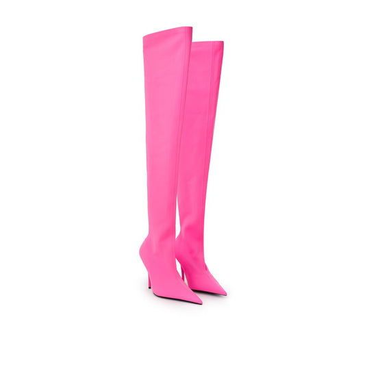 Pair of pink knee high boots with heels