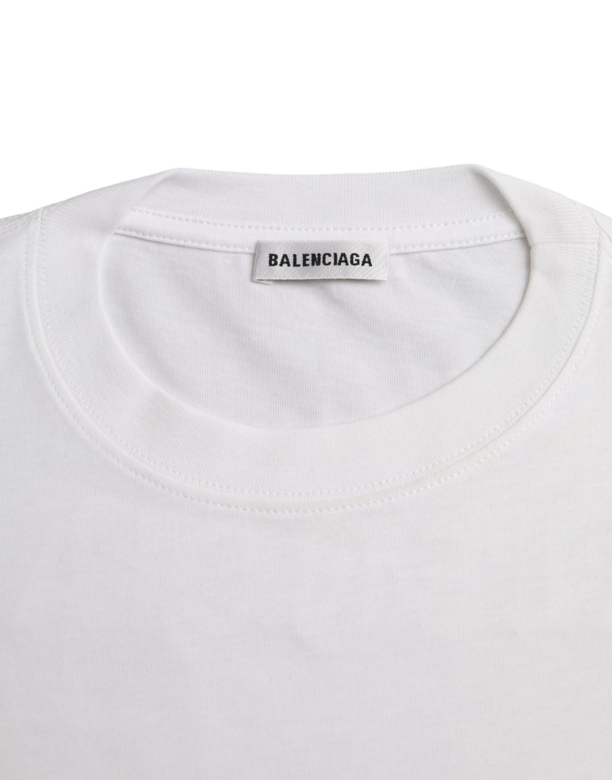 White t-shirt with a tag on the neck