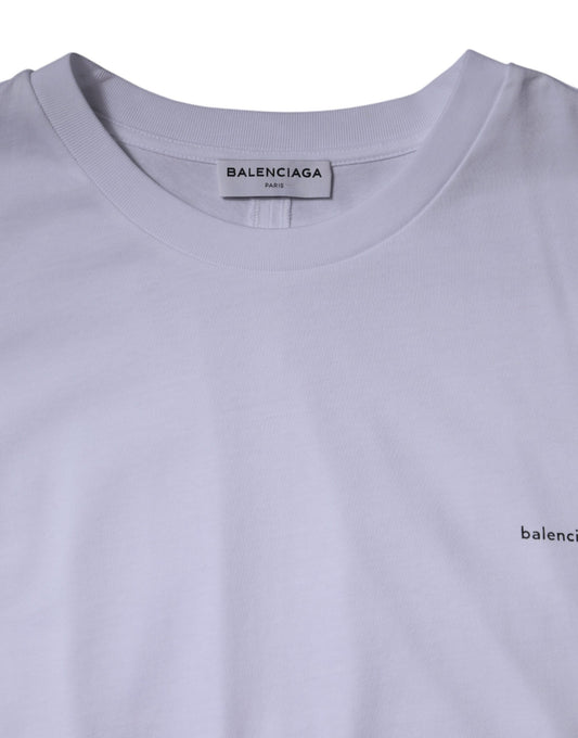 Purple striped shirt with white logo on front
