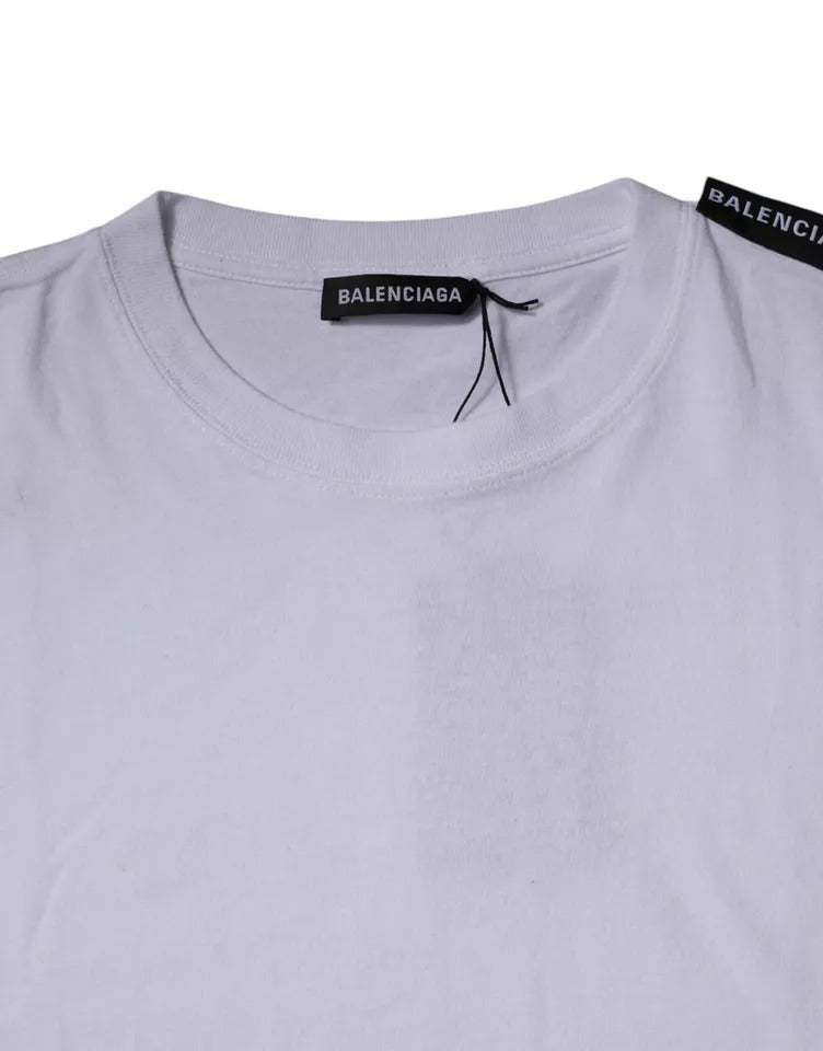 White t-shirt on hanger with black label