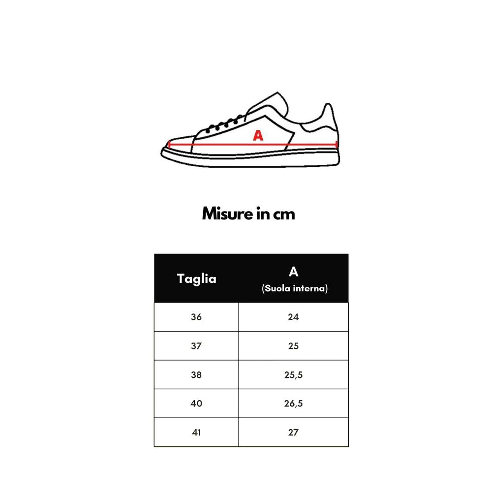 A pair of sneakers with red laces and a white sole. There is also a graphic representation of a person's feet wearing the
