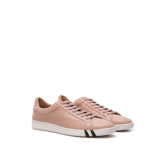 Pink sneakers with white laces and sole