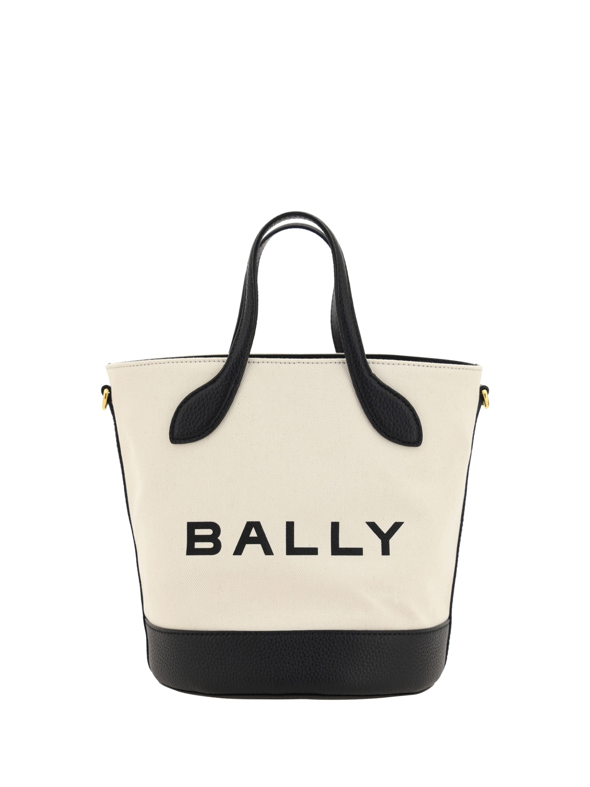 White tote bag with black handles and trim
