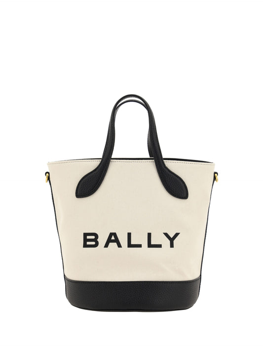 White tote bag with black handles and trim