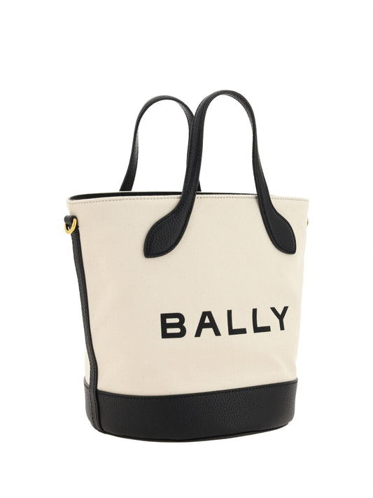 Large tote bag with black handles and a black trim around the base