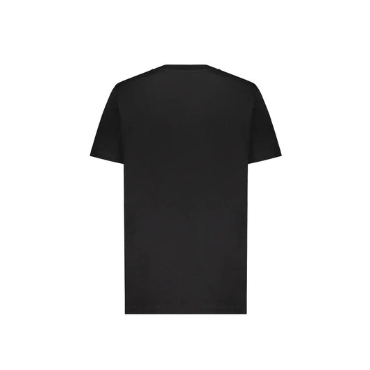 A black cotton t-shirt with short sleeves