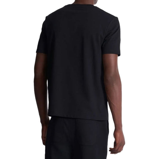 A black cotton t-shirt with short sleeves