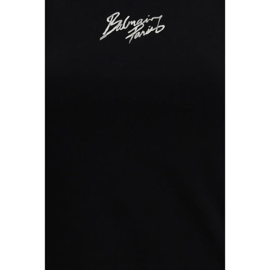 Black t-shirt with white logo on front