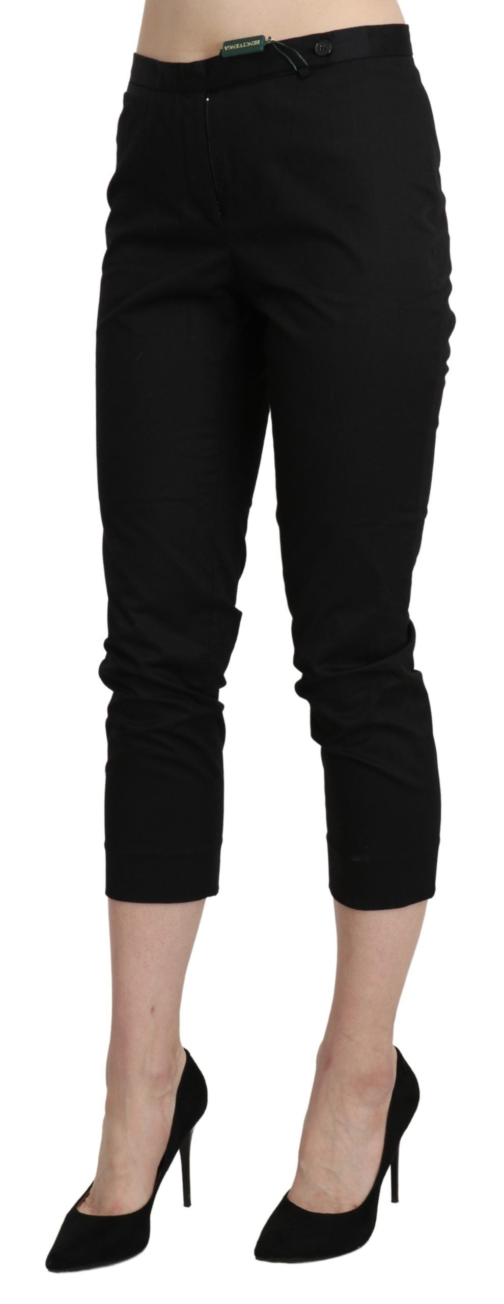 A pair of black high waist skinny cropped dress trousers