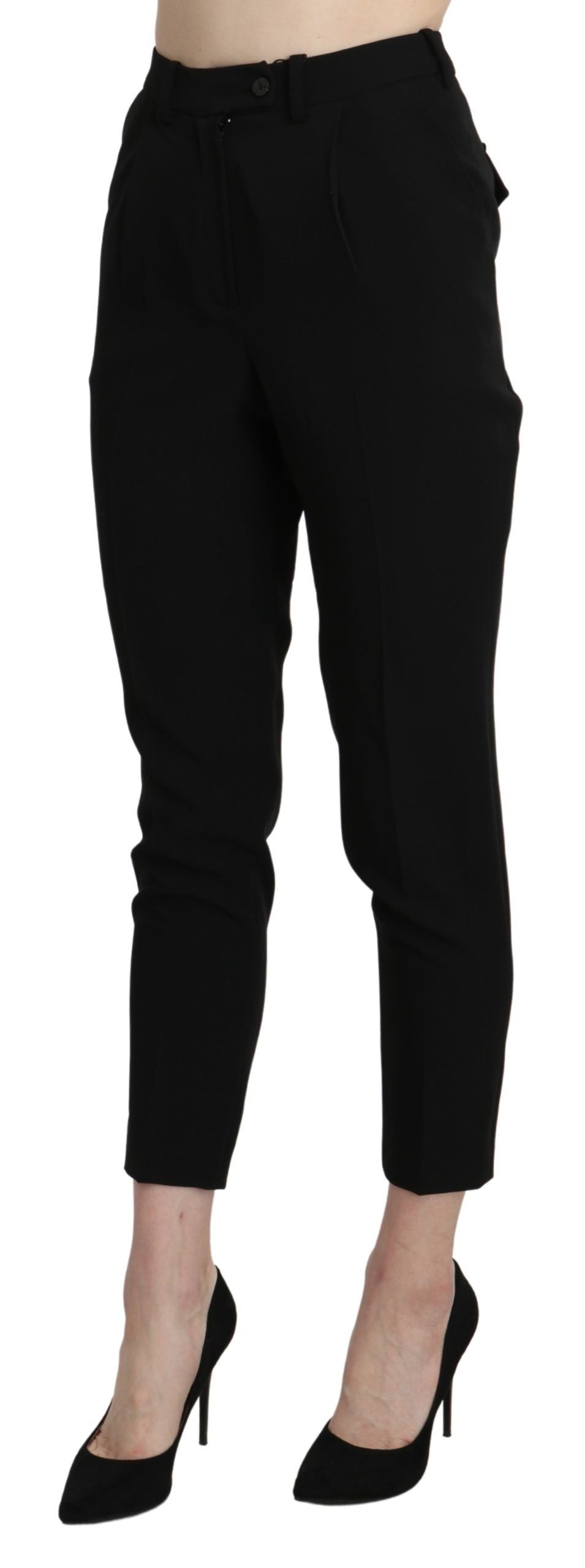 A pair of black high waist skinny cropped dress trousers