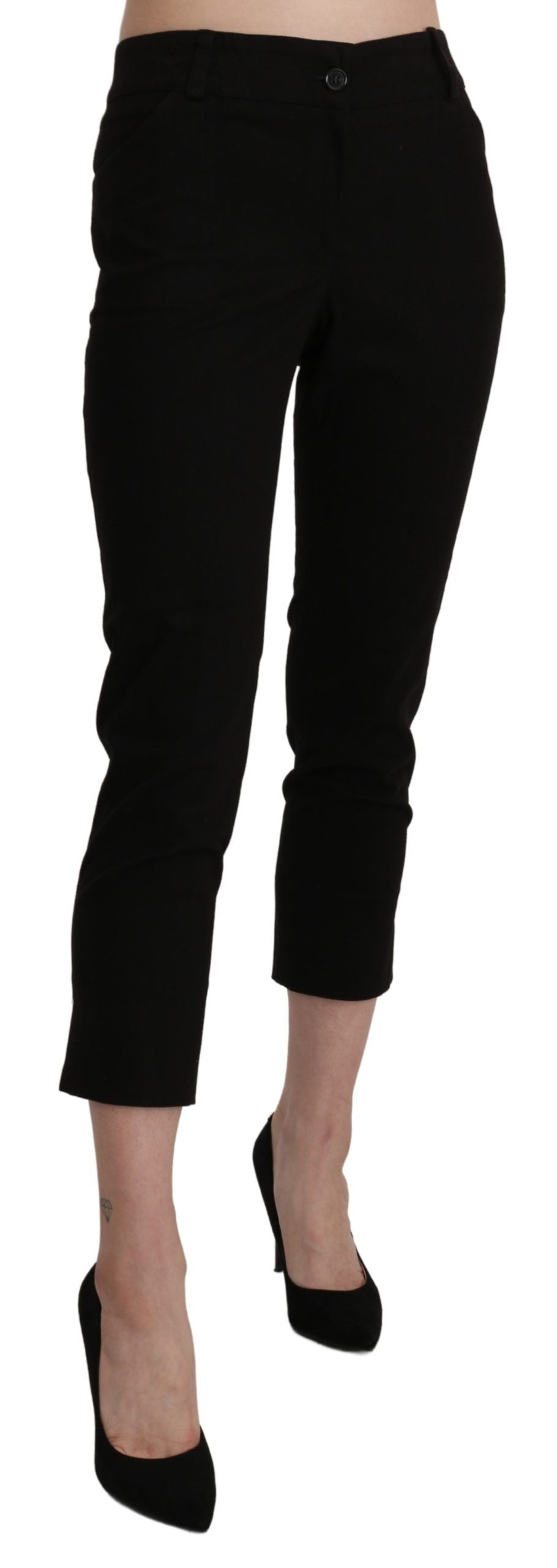 A pair of black high waist skinny cropped dress trousers
