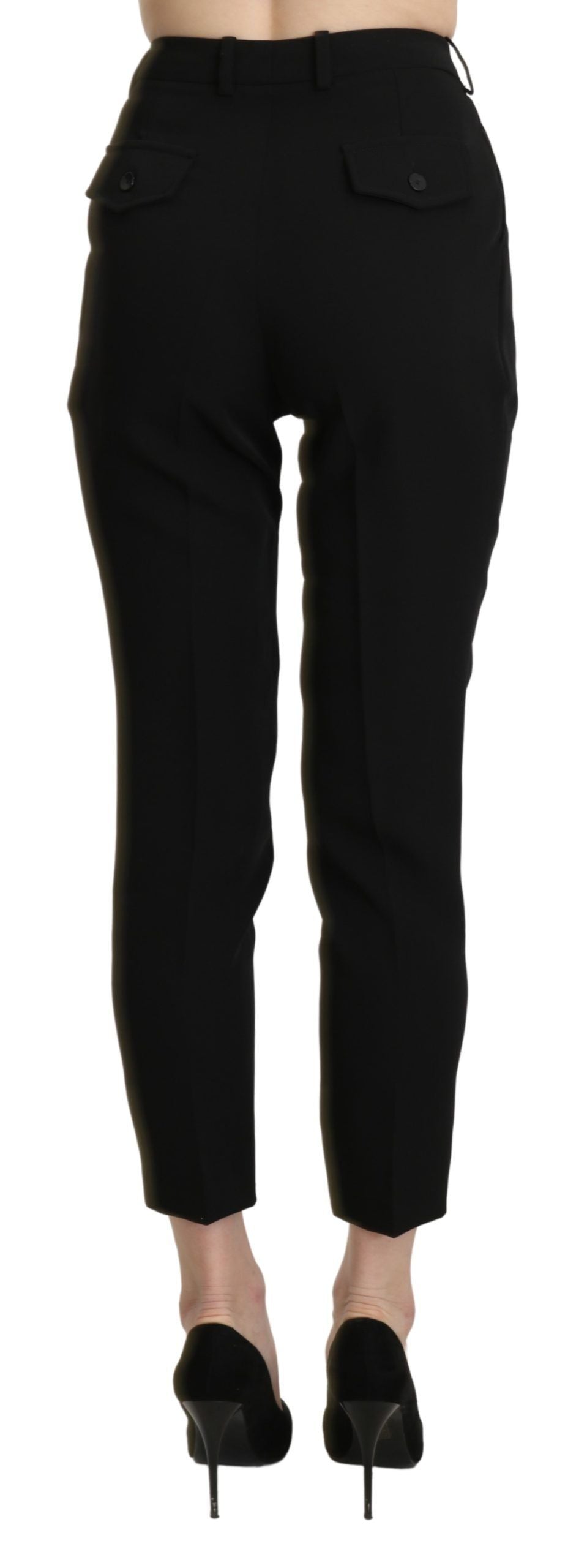 A pair of black high waist skinny cropped dress trousers