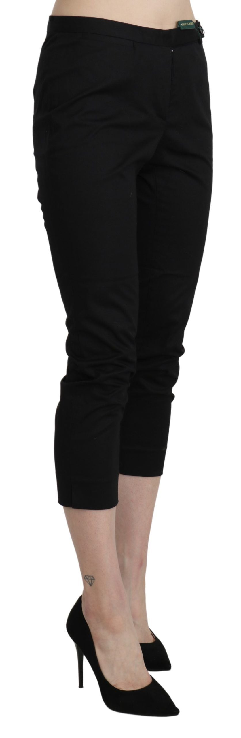 A pair of black high waist skinny cropped dress trousers