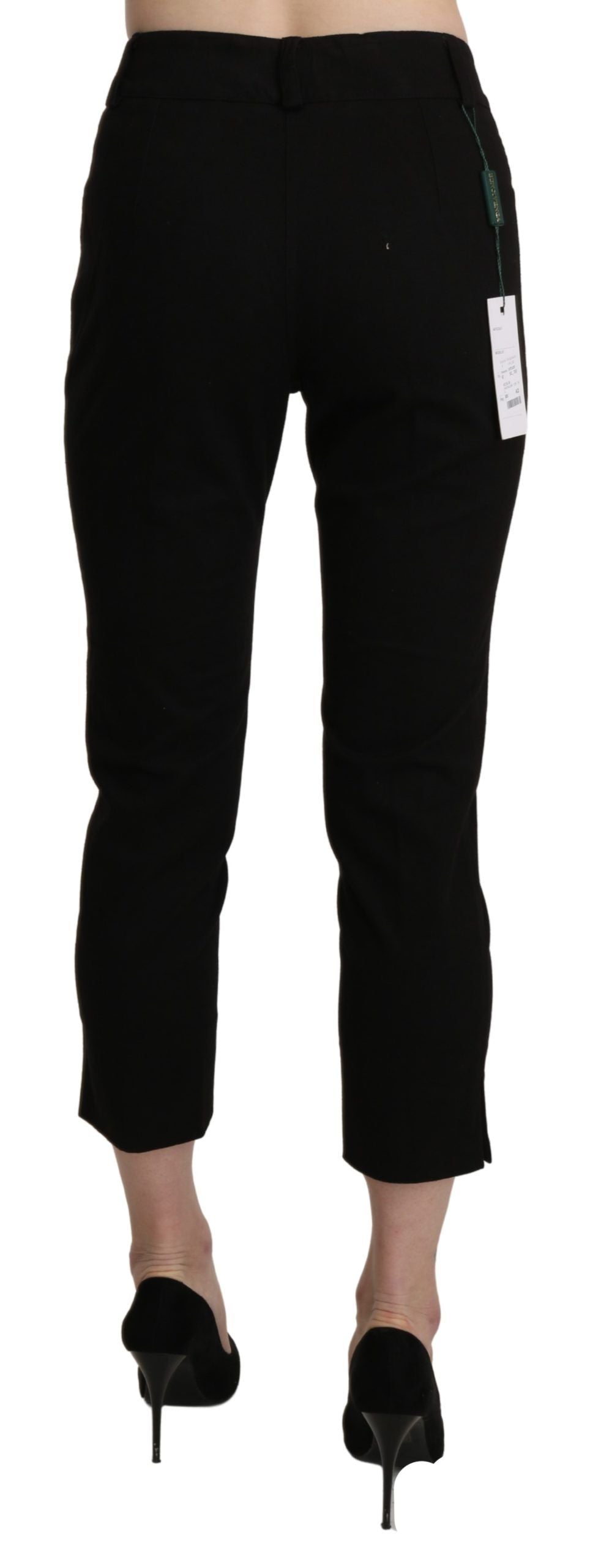A pair of black high waist skinny cropped dress trousers