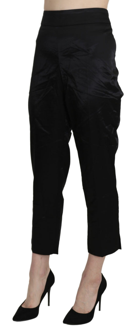 A pair of black high waist straight cropped dress trousers
