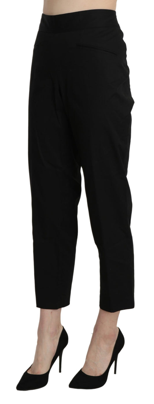 A pair of black high waist straight cropped dress pants