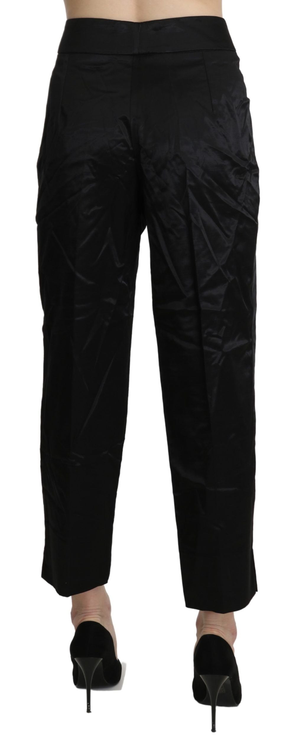 A pair of black high waist straight cropped dress trousers
