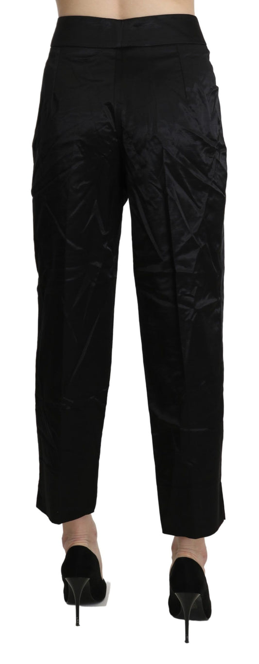 A pair of black high waist straight cropped dress trousers