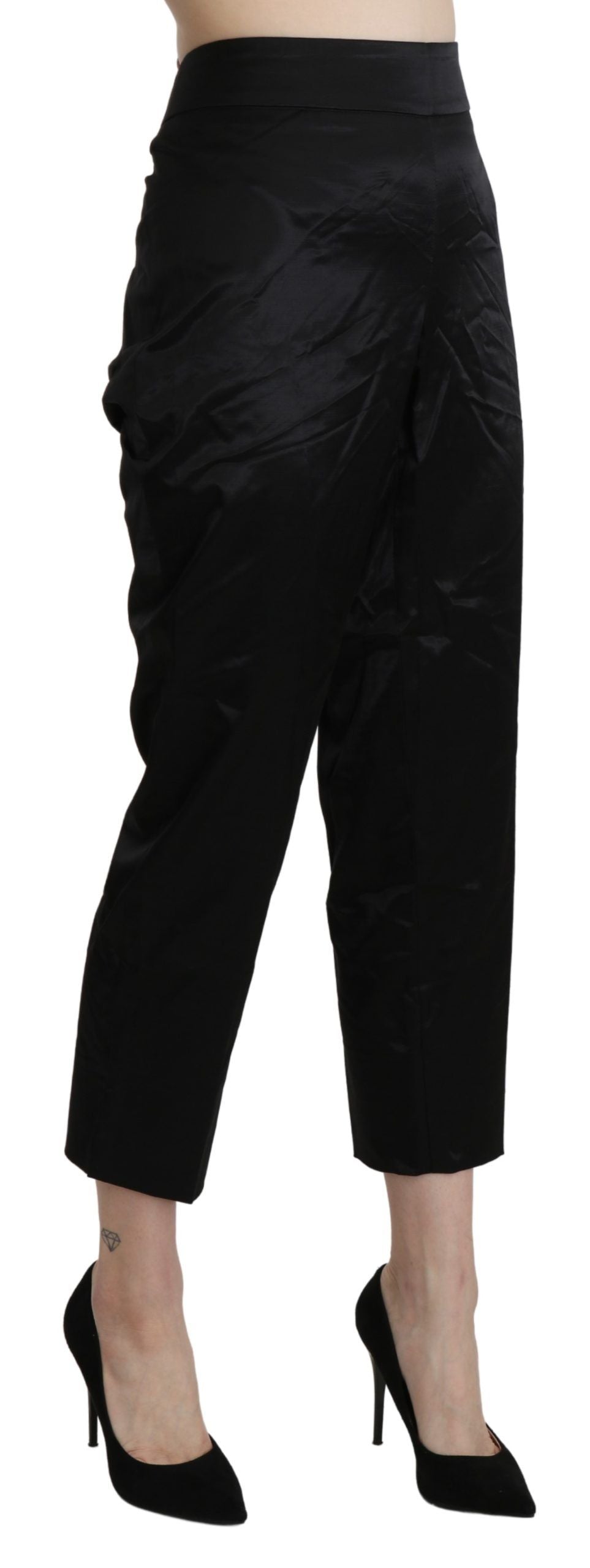A pair of black high waist straight cropped dress trousers