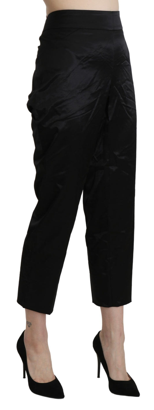 A pair of black high waist straight cropped dress trousers