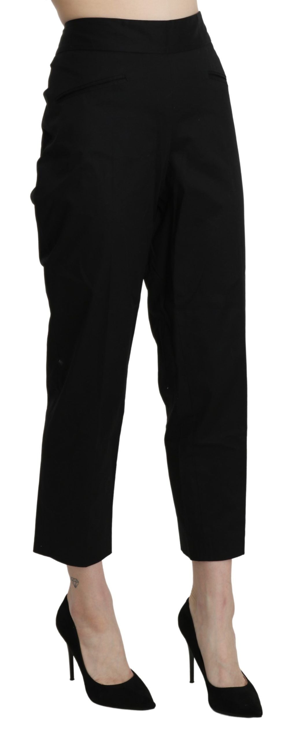 A pair of black high waist straight cropped dress pants