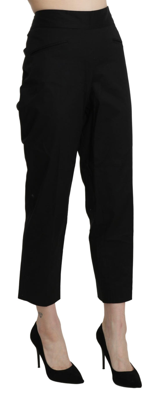 A pair of black high waist straight cropped dress pants