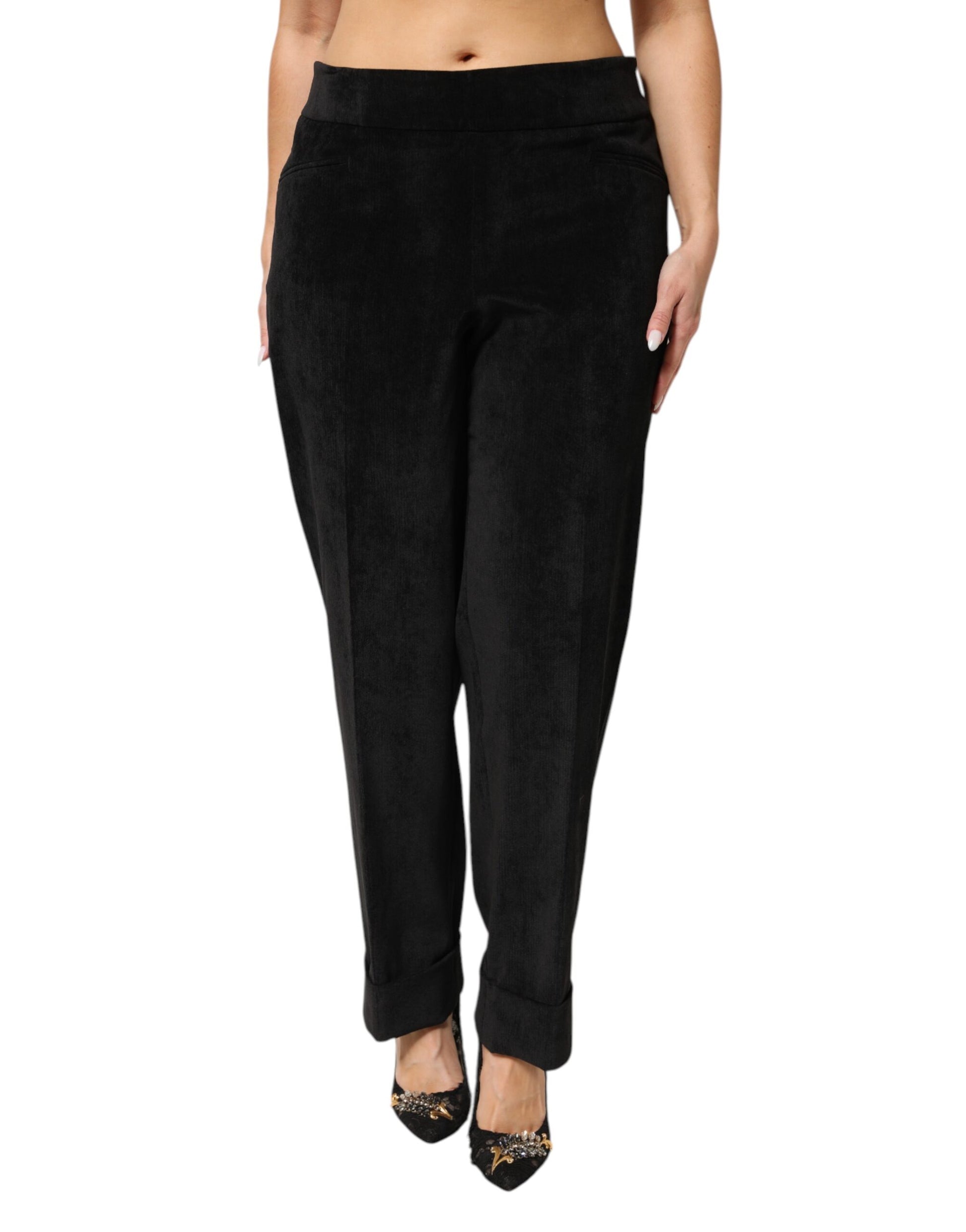 A pair of black high waist straight dress trousers
