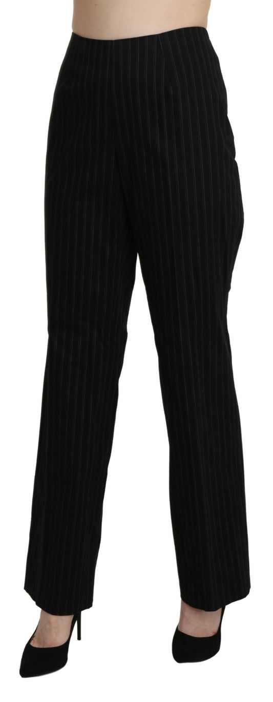 A pair of black high waist straight dress trousers