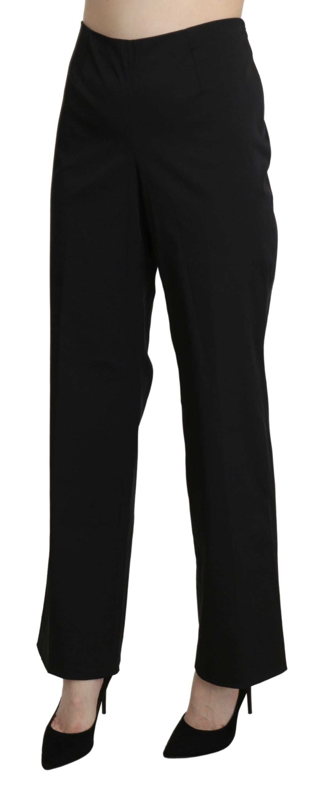 A pair of black high waist straight dress trousers