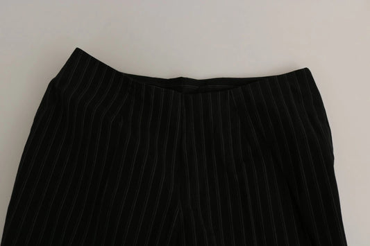 A pair of black high waist straight dress trousers with a patterned design