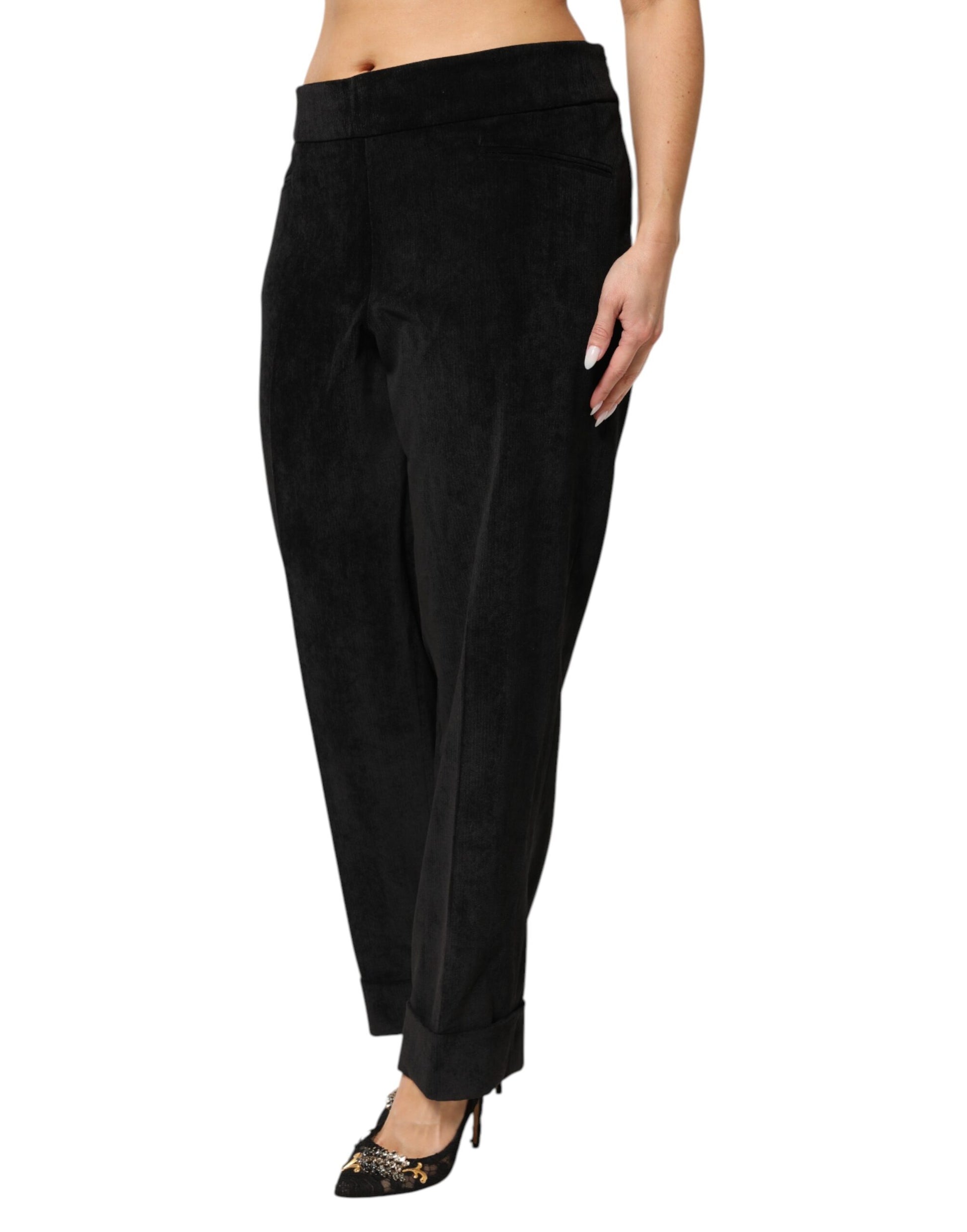 A pair of black high waist straight dress trousers