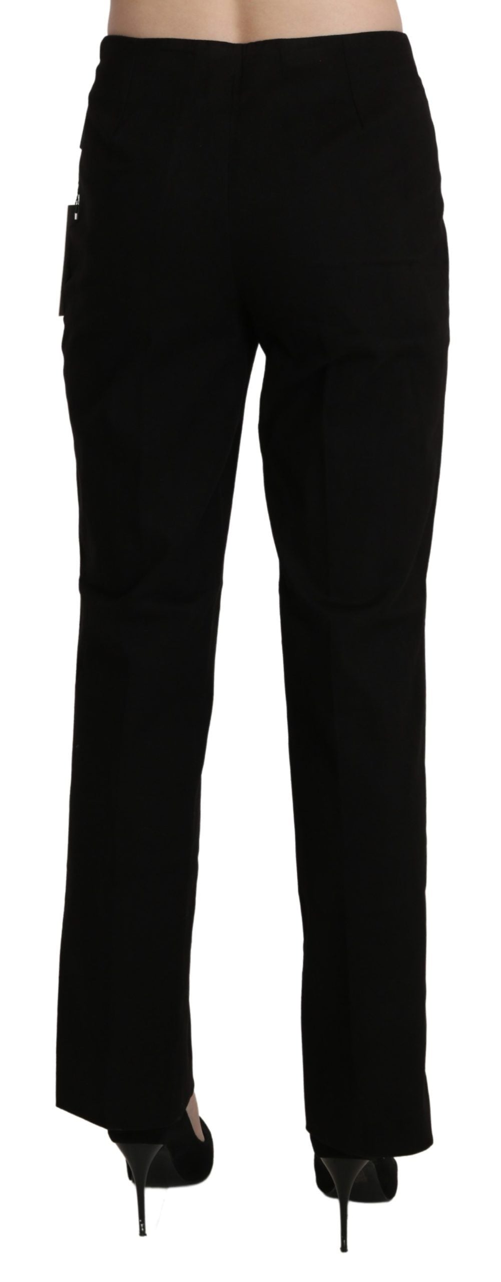 A pair of black high waist straight dress trousers