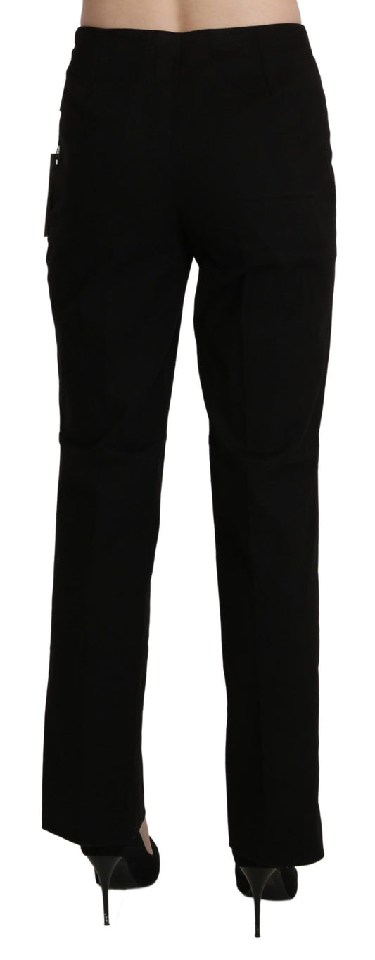 A pair of black high waist straight dress trousers
