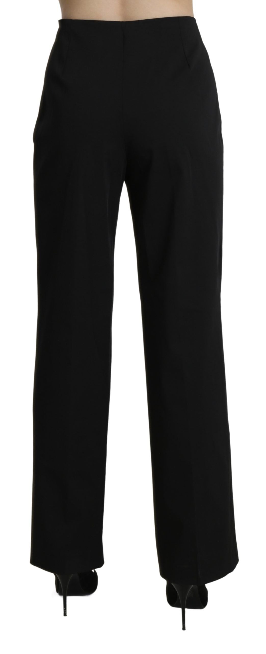 A pair of black high waist straight dress trousers