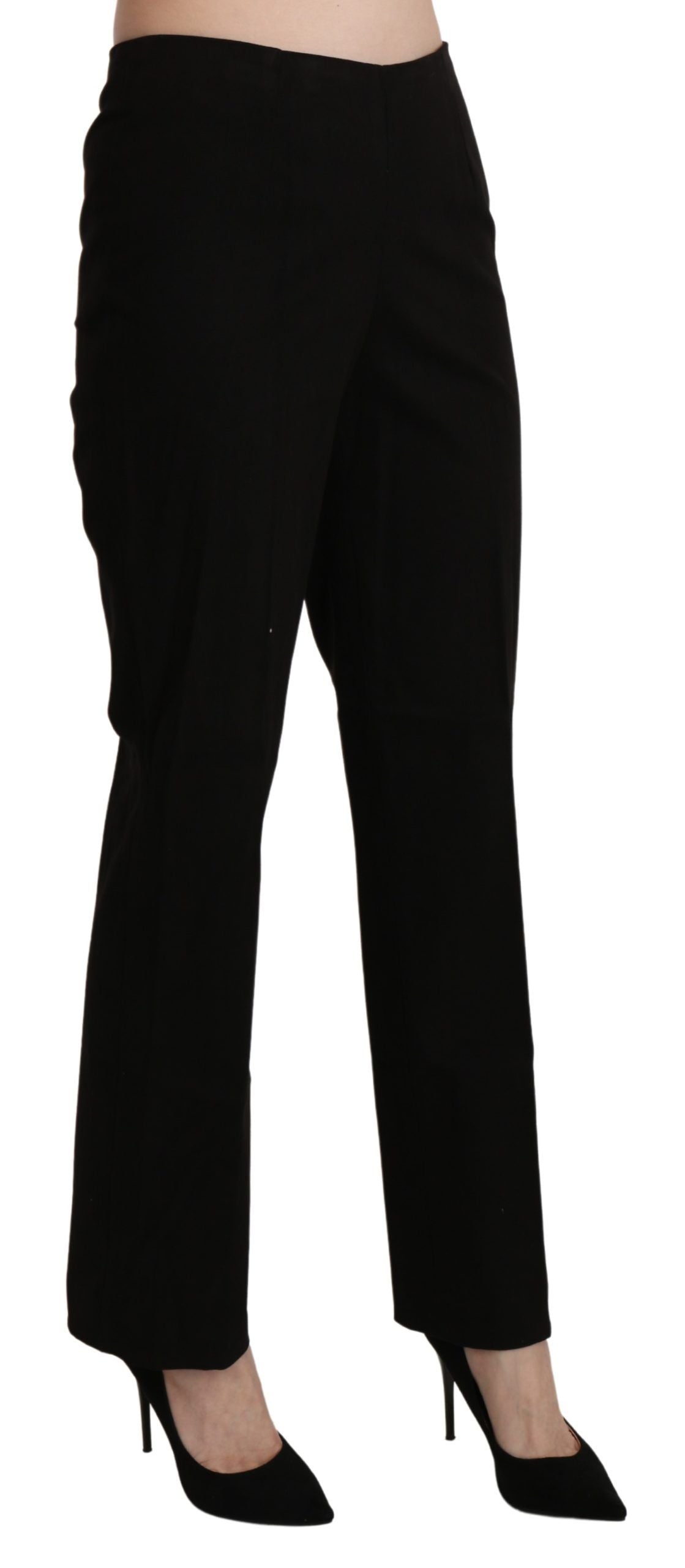 A pair of black high waist straight dress trousers