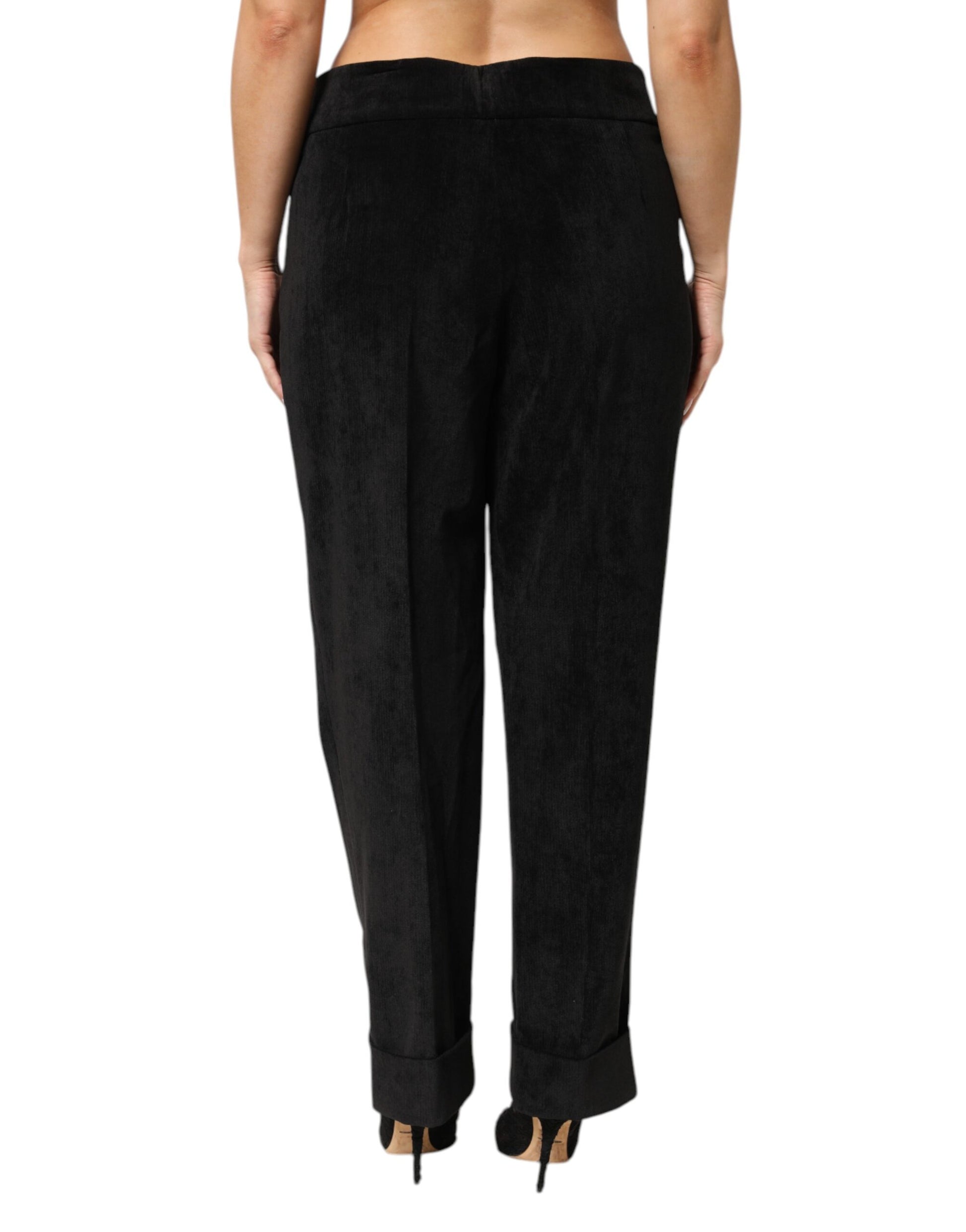 A pair of black high waist straight dress trousers