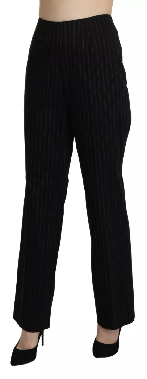 A pair of black high waist straight dress trousers