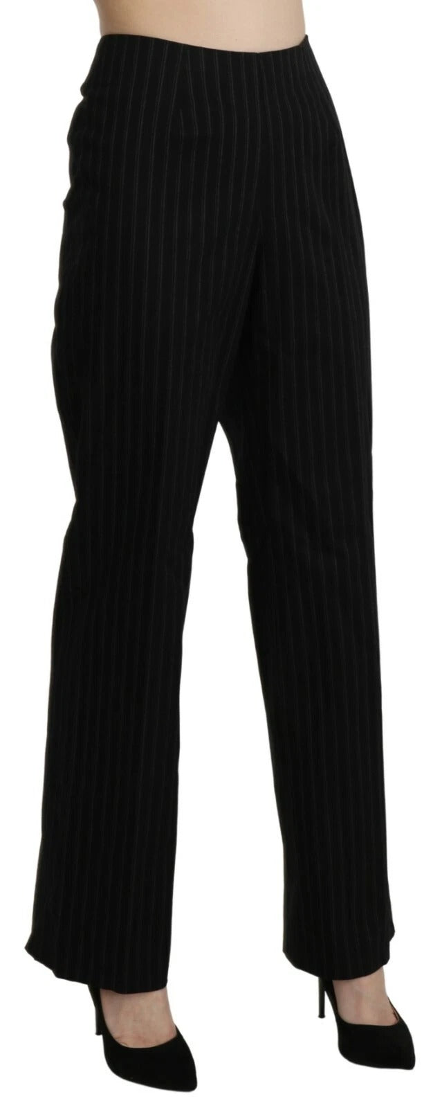 A pair of black high waist straight dress trousers