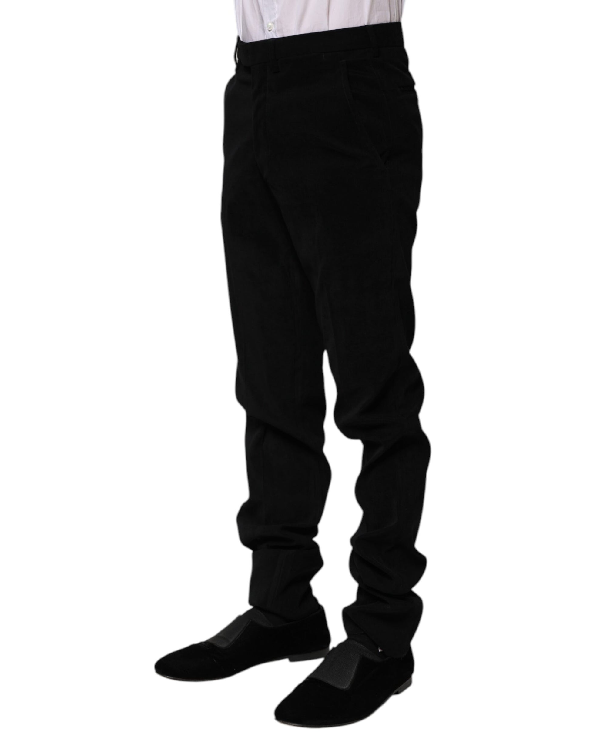 A pair of black mid waist dress pants