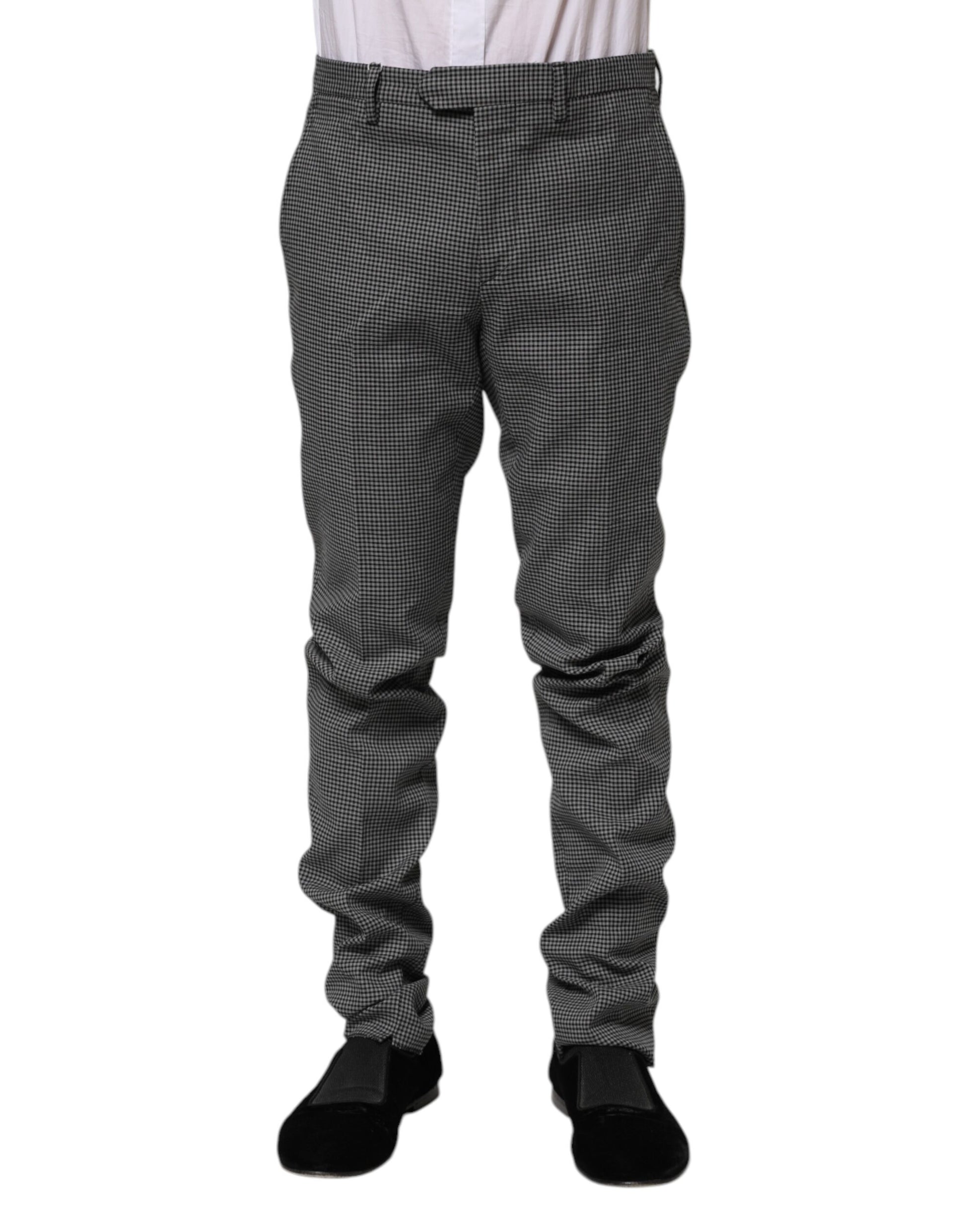 Men's black and white checkered tapered dress pants