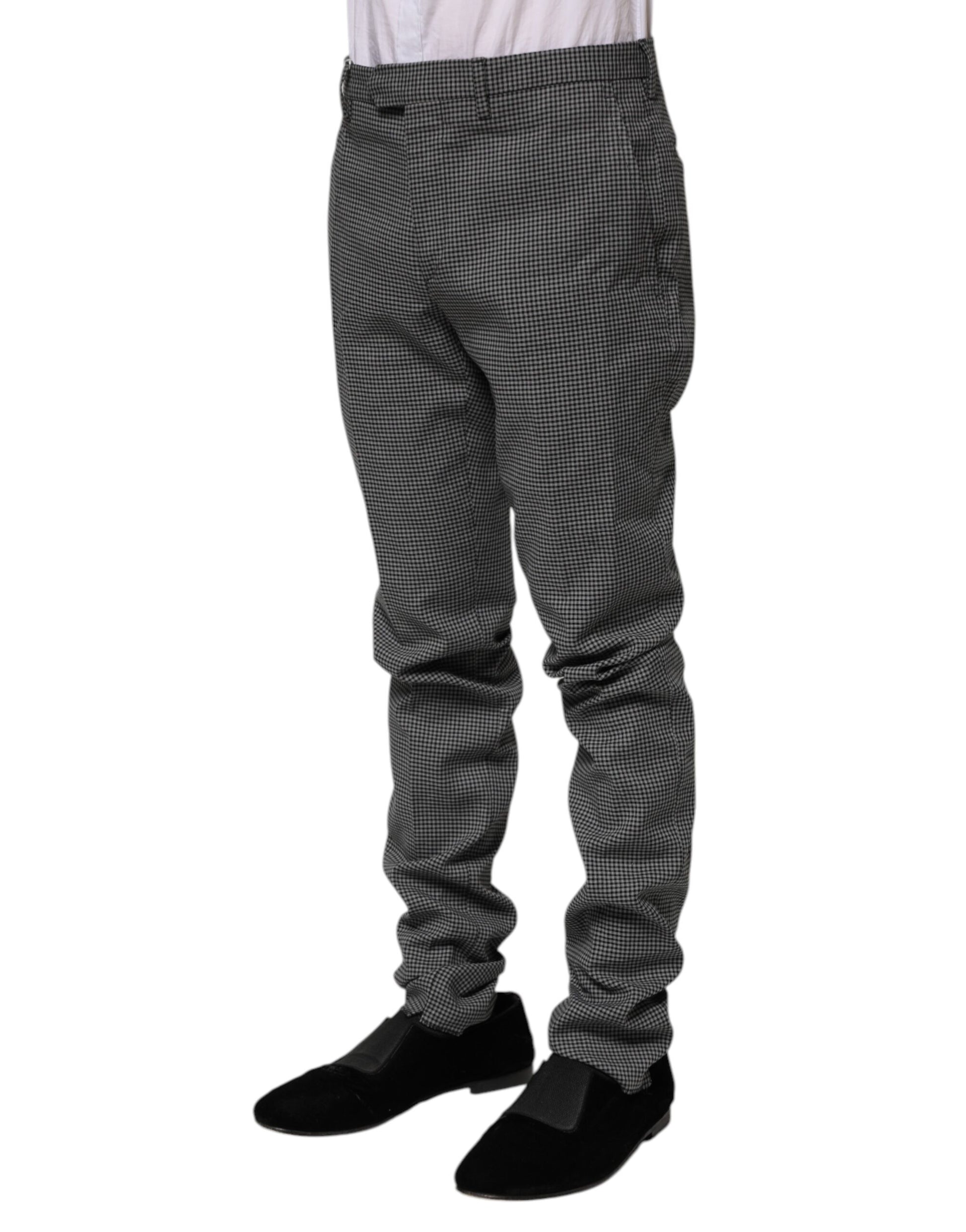 Men's black and white checkered tapered dress pants