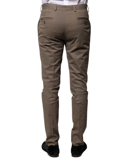 Men's brown cotton tapered formal dress pants with two pockets on the front