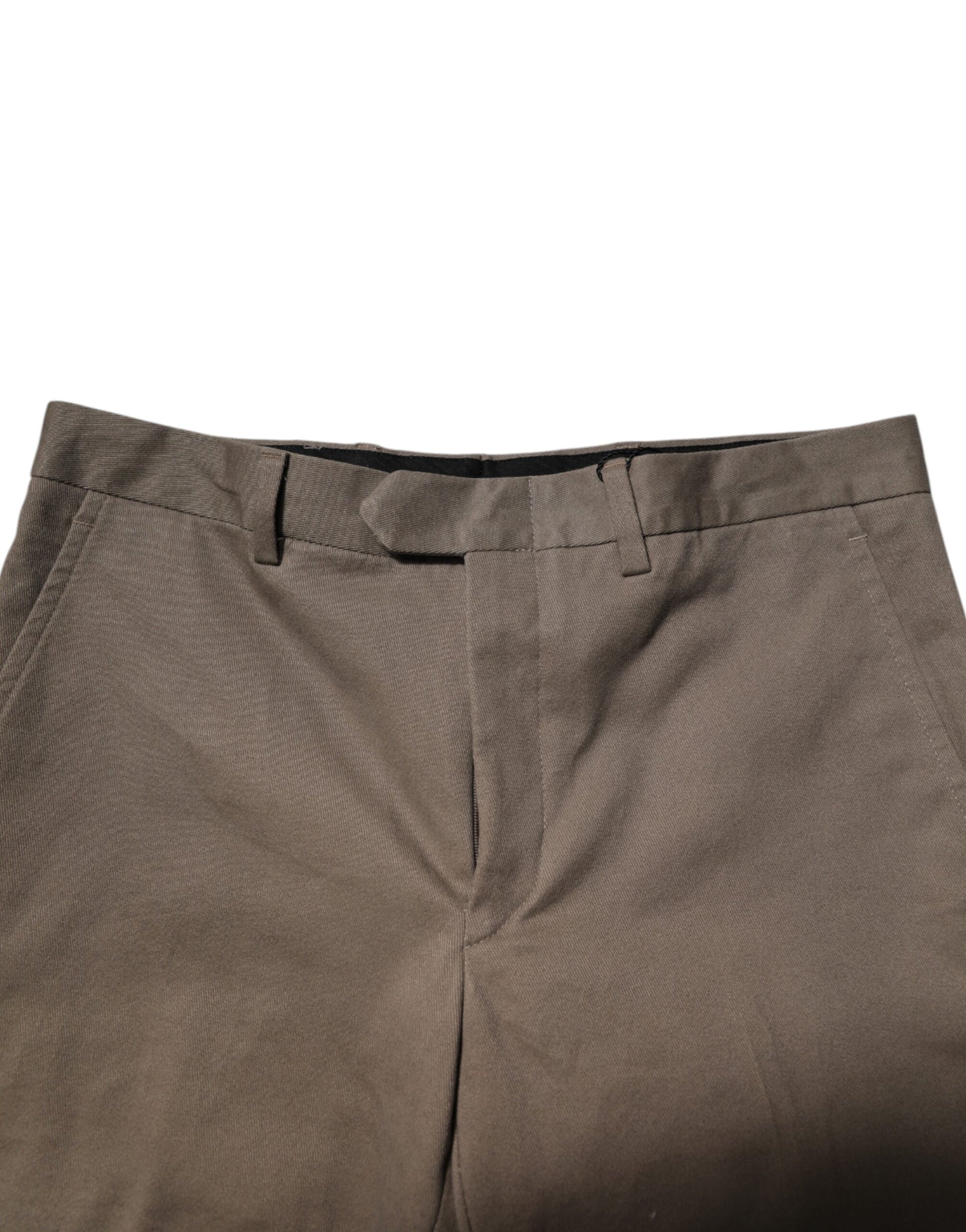 Brown cotton tapered formal dress pants with a split seam at the back